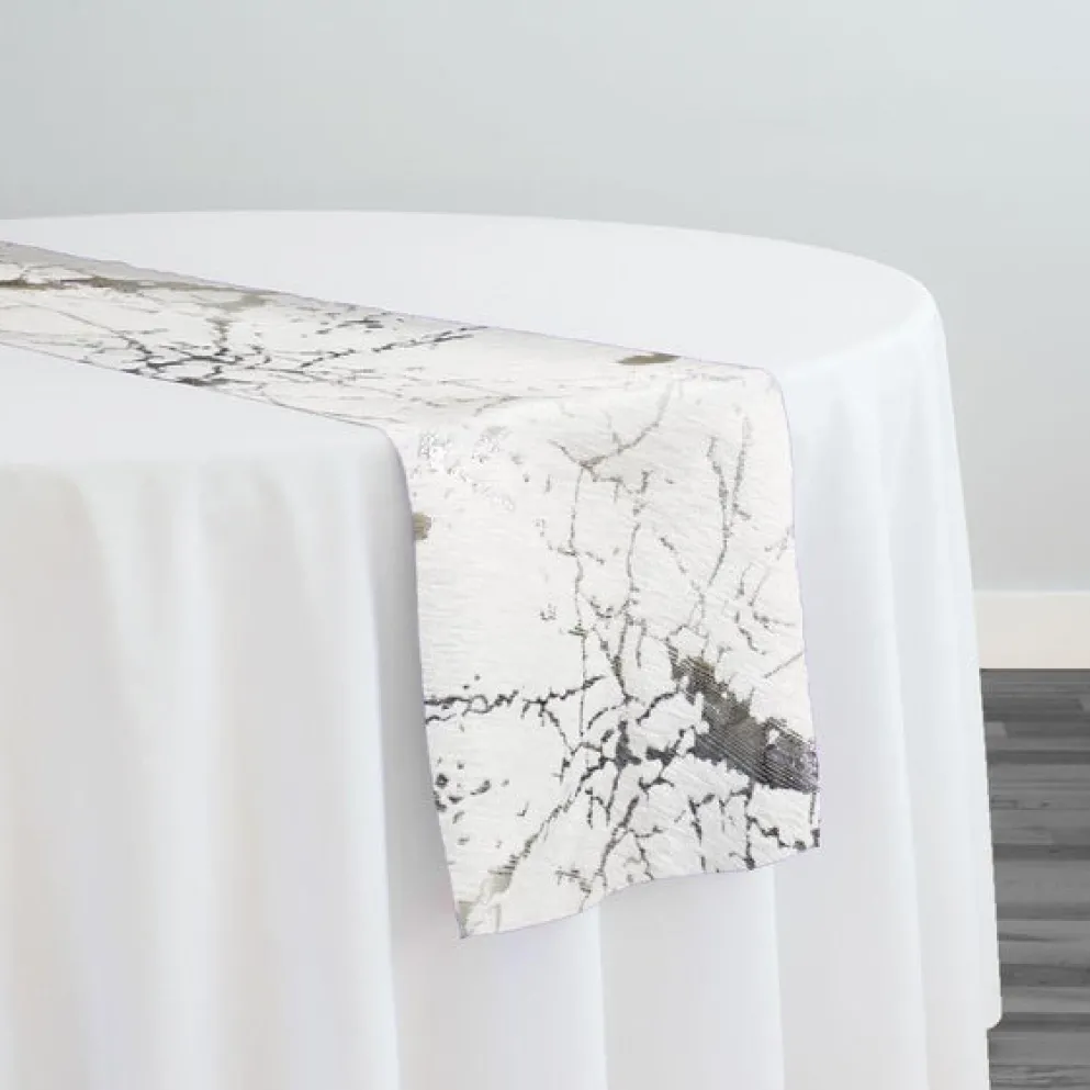 Marble Jacquard Table Runner in Silver