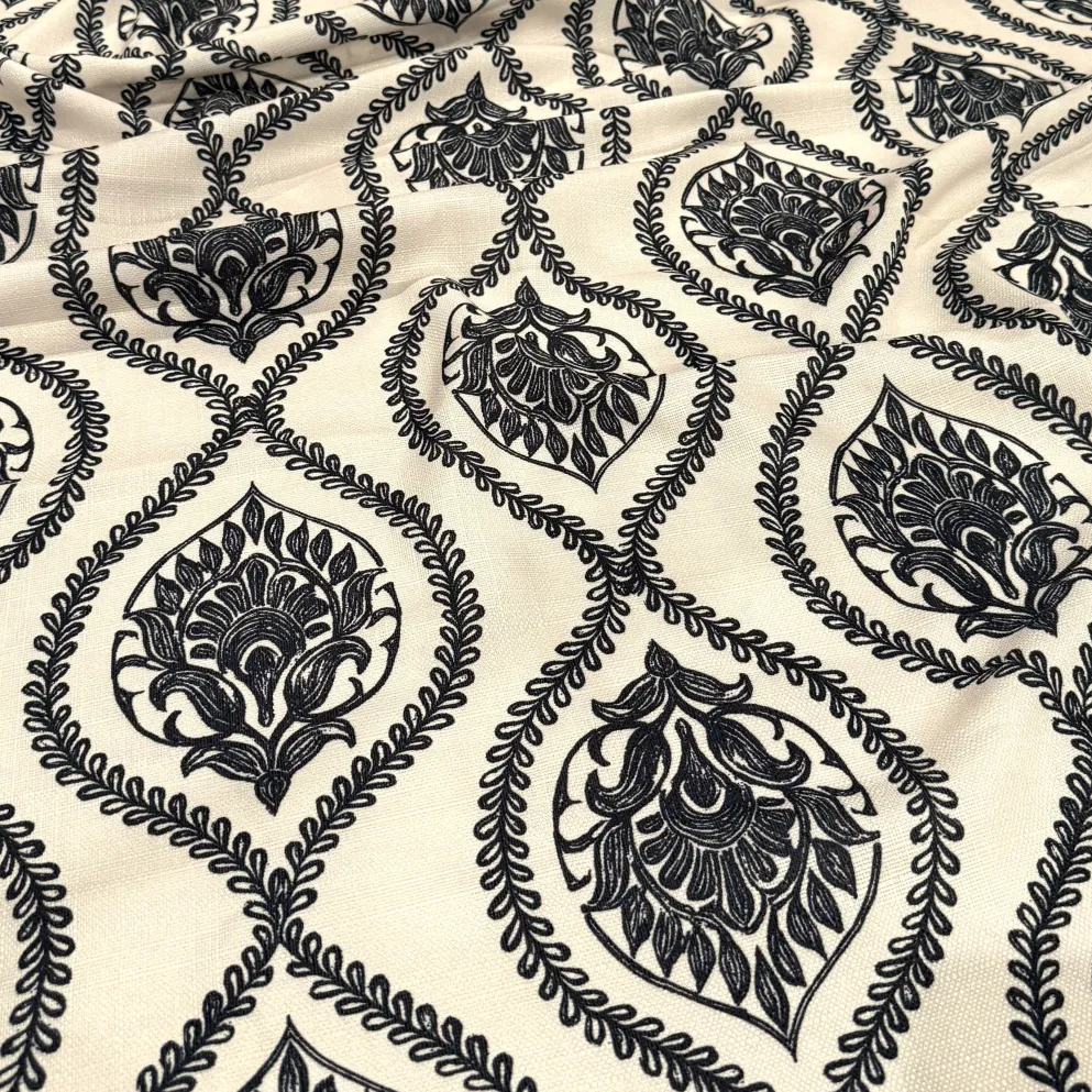 Mayfair (Slub Print) Table Runner in Black / Taupe