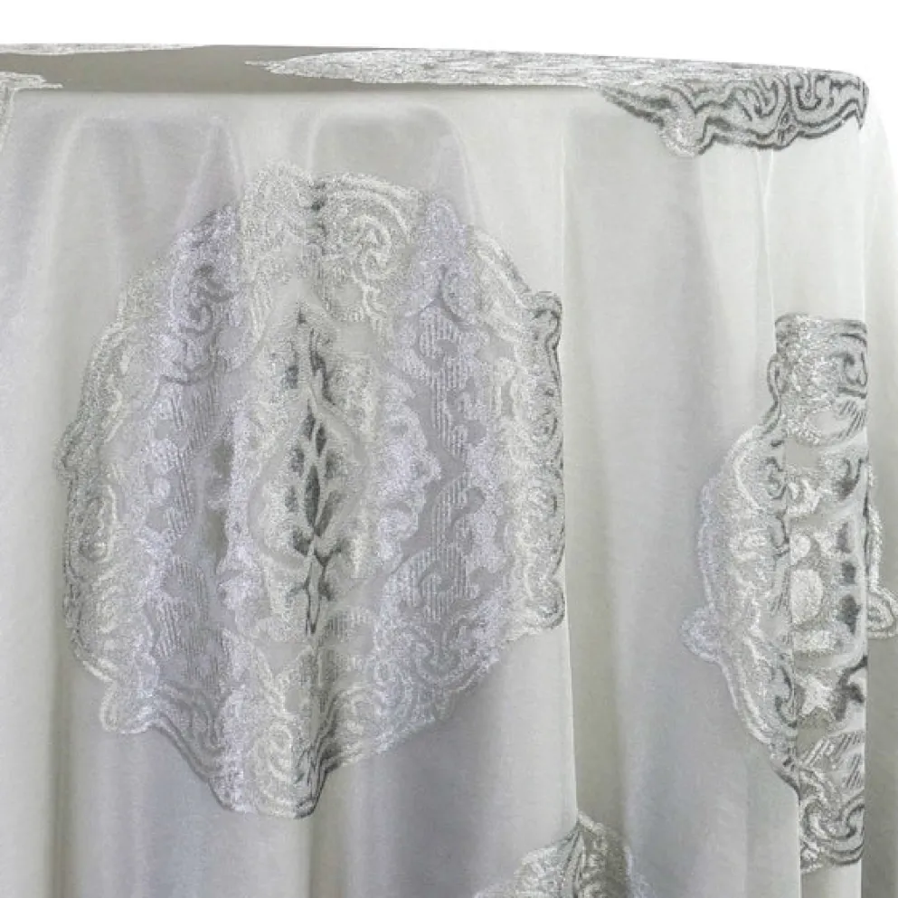 Medallion Jacquard Sheer Table Linen in Silver