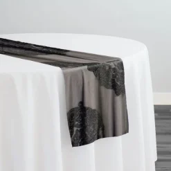 Medallion Jacquard Sheer Table Runner in Black