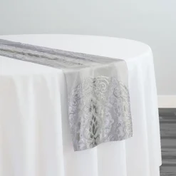 Medallion Jacquard Sheer Table Runner in Silver