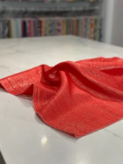 Metallic Burlap Table Linen in Red/Silver