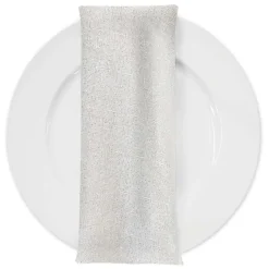 Metallic Burlap Table Napkins in White/Silver