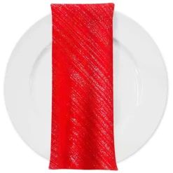 Metallic Burlap Table Napkins in Red/Silver