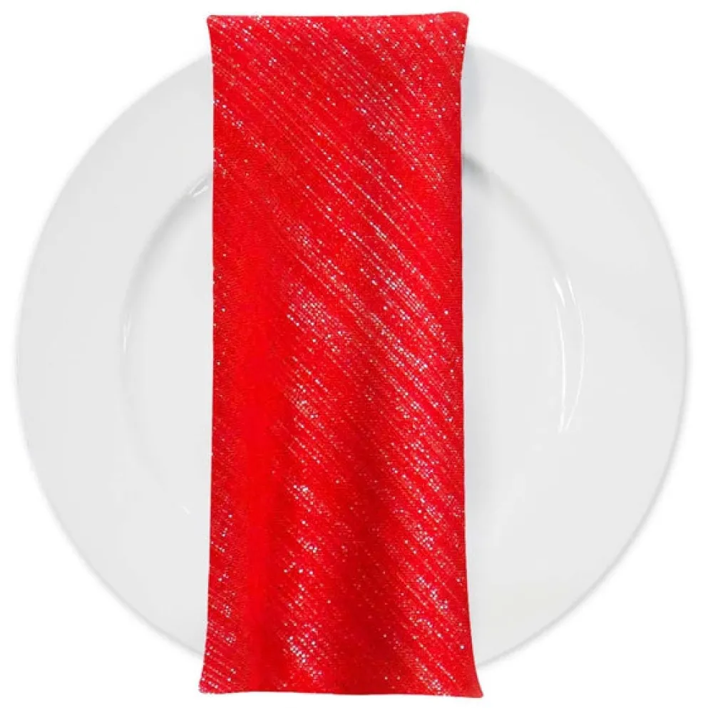 Metallic Burlap Table Napkins in Red/Silver
