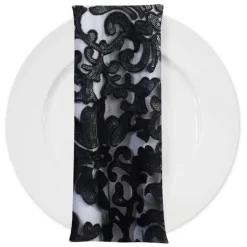 Milan Lace (w/ Poly Lining) Table Napkin in Black