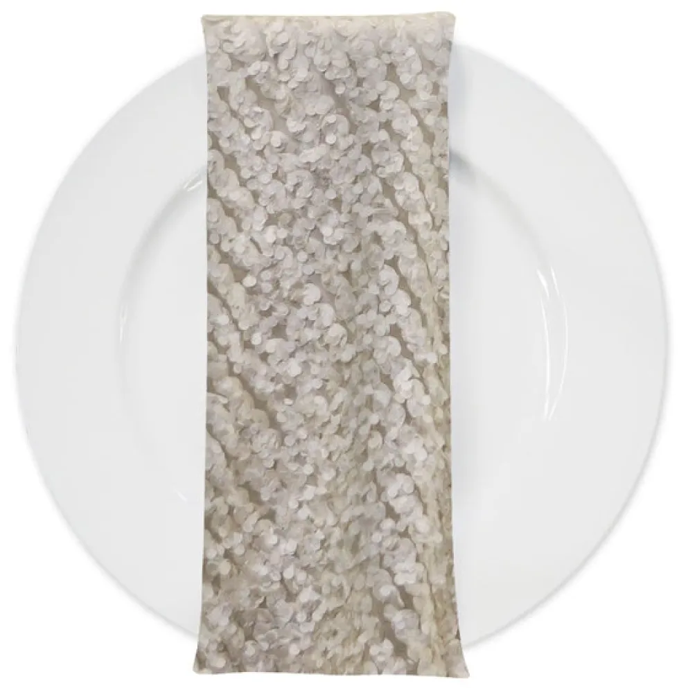 Mini Petals On Mesh (w/ Poly Lining) Table Napkin in Ivory