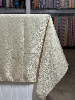 Miramar Jacquard Table Linen in Ivory and Gold