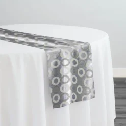 Mosaic Jacquard (Reversible) Table Runner in Ivory and Silver