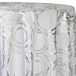 Orbit (Metallic Print) Table Linen in White and Silver