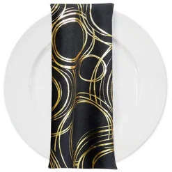 Orbit (Metallic Print) Table Napkin in Black and Gold
