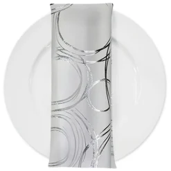 Orbit (Metallic Print) Table Napkin in White and Silver
