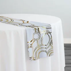 Orbit (Metallic Print) Table Runner in White and Gold