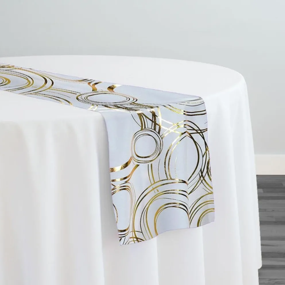 Orbit (Metallic Print) Table Runner in White and Gold