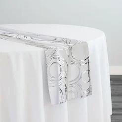 Orbit (Metallic Print) Table Runner in White and Silver