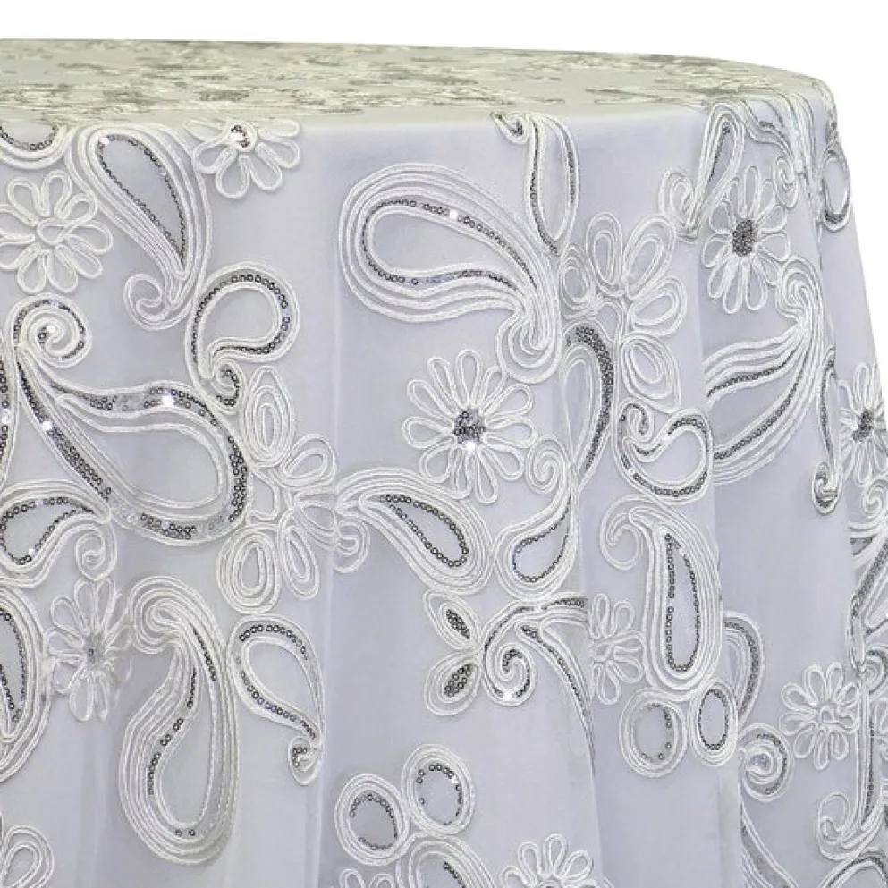 Paisley Floret Sequins Table Linen in White
