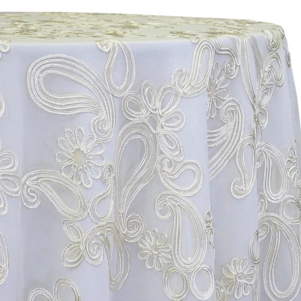 Paisley Floret Sequins Table Linen in Ivory