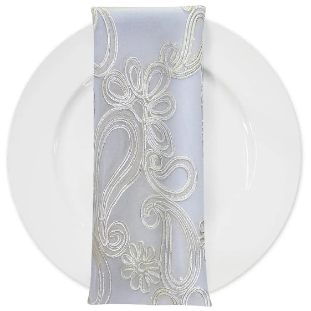 Paisley Floret Sequins (w/ Poly Lining) Table Napkin in Ivory