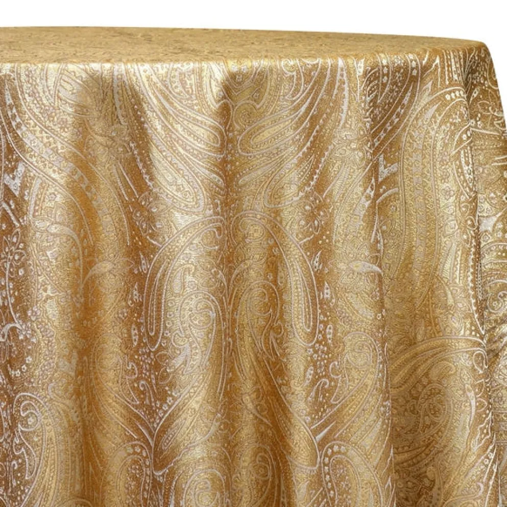 Paisley Jacquard Table Linen in Gold and Ivory