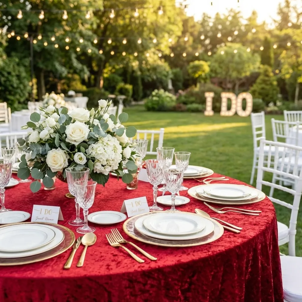 Panne (Crush) Velvet Table Linen in Red