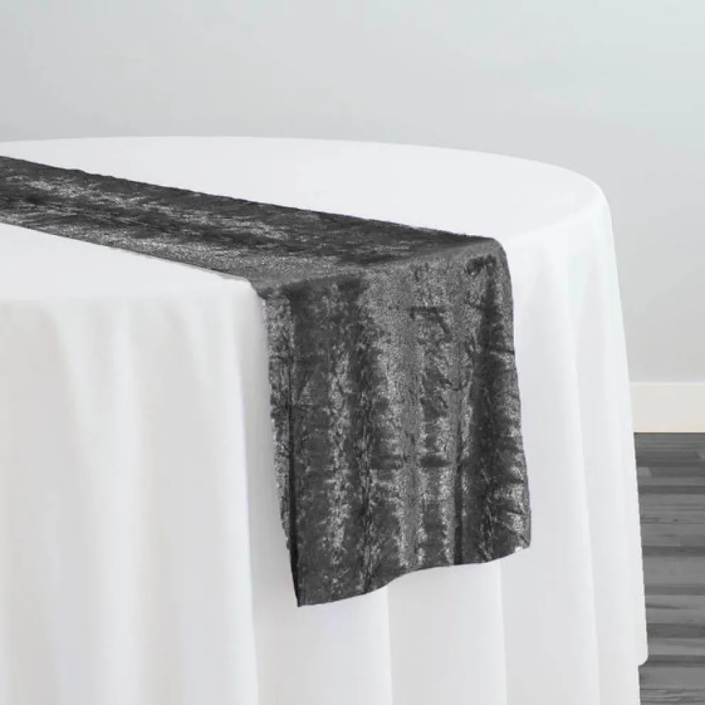 Panne (Crush) Velvet Table Runner in Charcoal