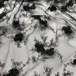 10pcs - Baby Rose Embroidery Table Runner 14"x108" - Black