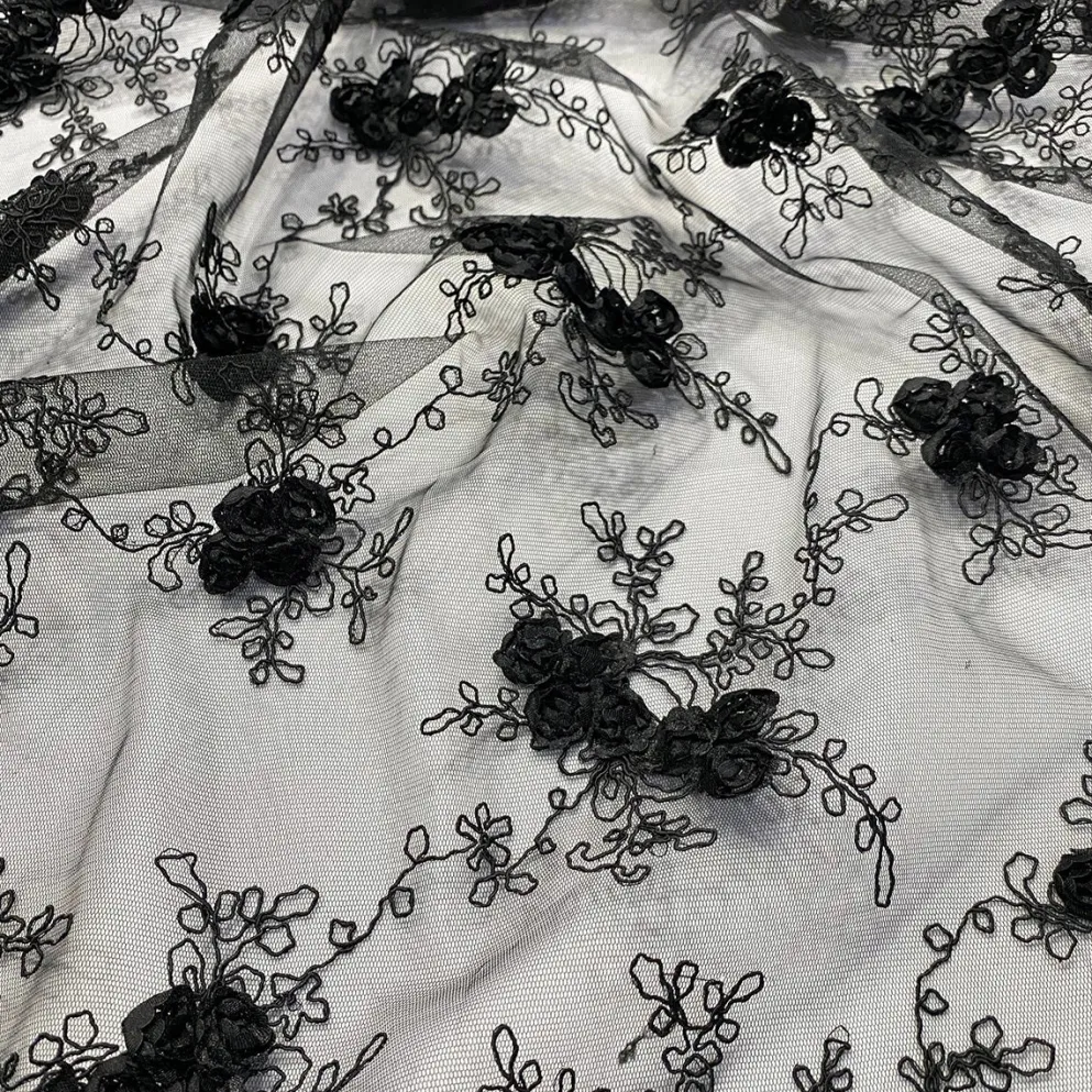 10pcs - Baby Rose Embroidery Table Runner 14"x108" - Black