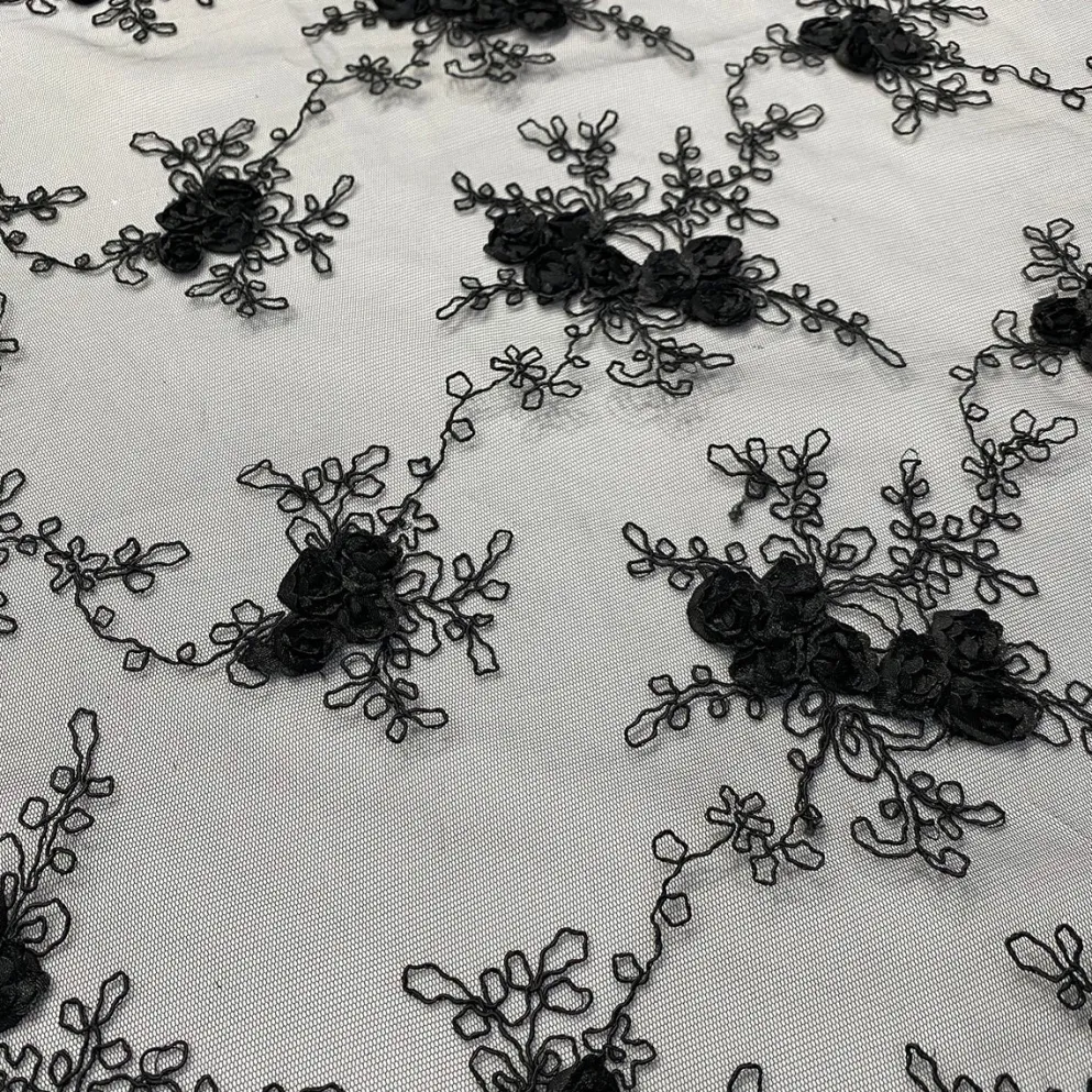 10pcs - Baby Rose Embroidery Table Runner 14"x108" - Black