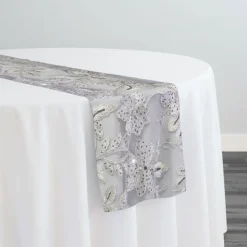 10pcs - Claire Lace Table Runner 14"x108" - Silver and White