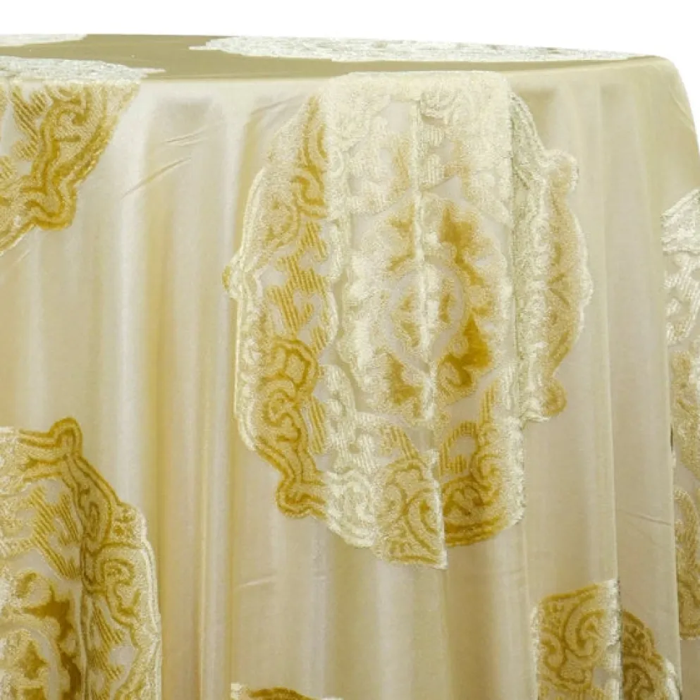 3pcs - Medallion Jacquard Sheer Table Linen 108"x156" Banquet - Gold