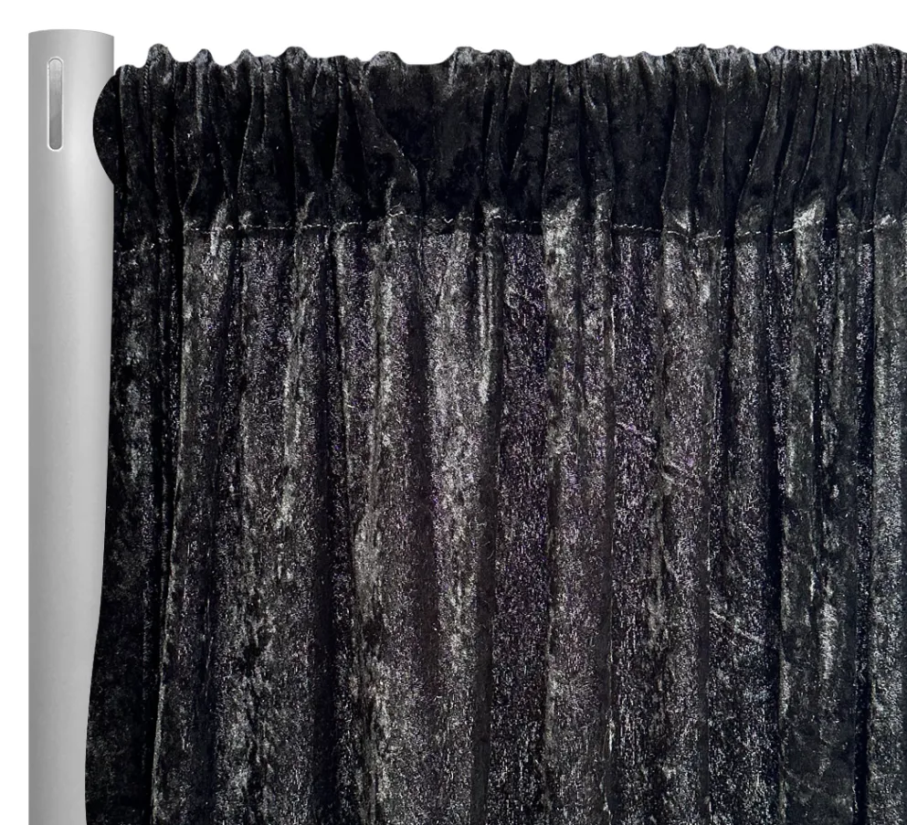 3pcs - Panne (Crush) Velvet Drapery Panel in Black (24' Tall x 58" Wide)