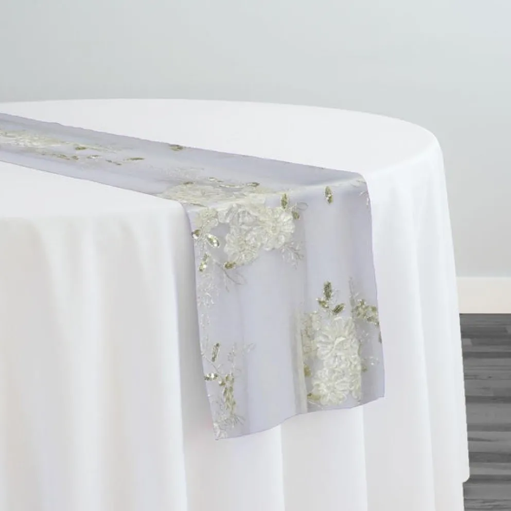 10pcs - Ribbon Mesh Lace Table Runner 14"x108" - Ivory