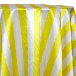 5pcs - 2" Satin Stripe Table Linen 132" Round - White and Yellow