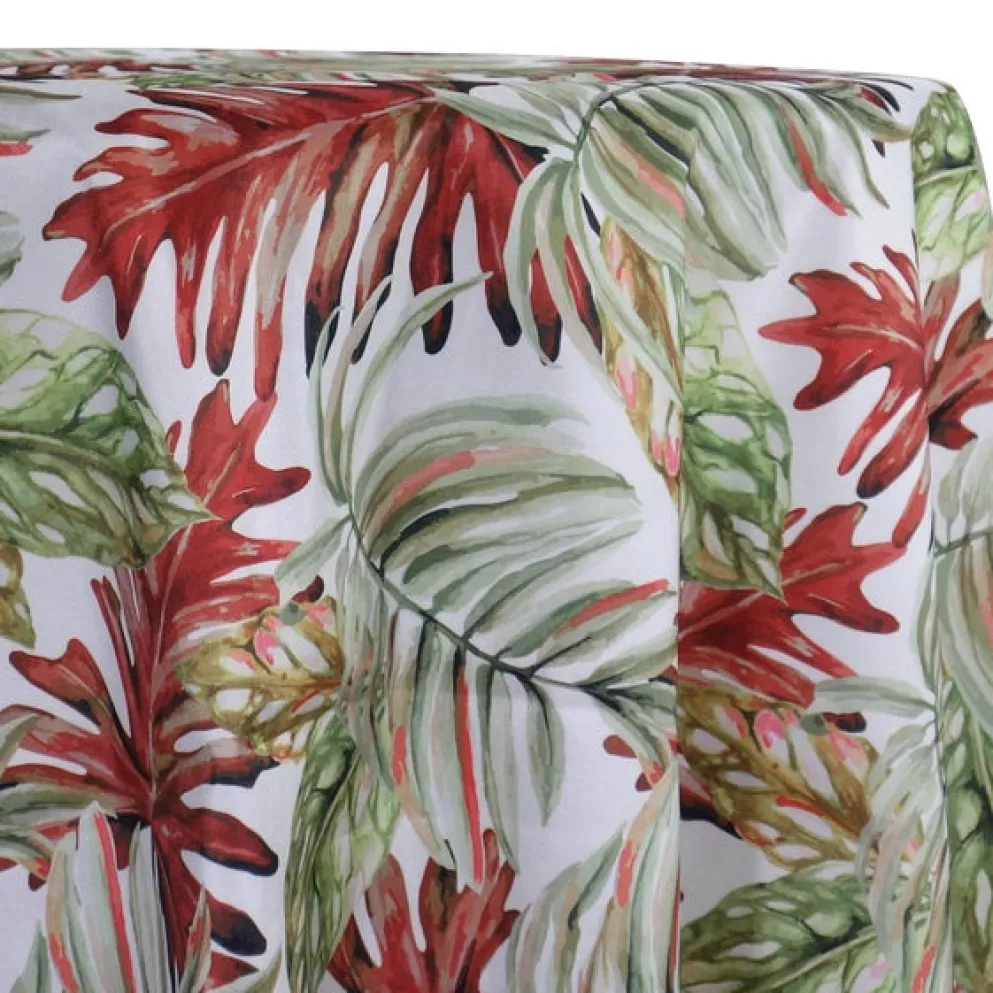 2pcs - Tropical Print (Dupioni) Table Linen in Red (90"x90" Square)