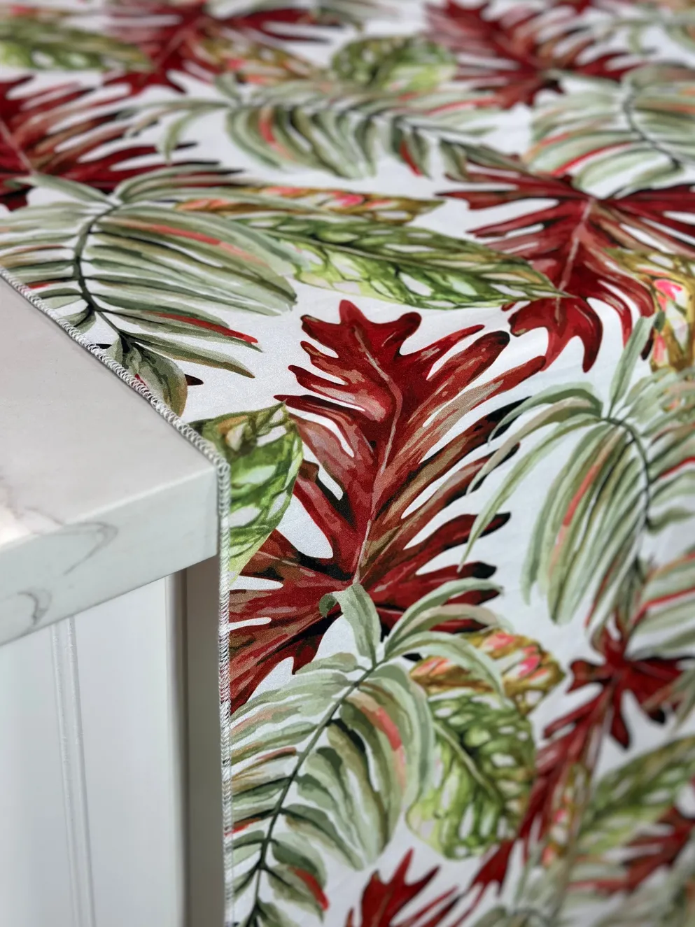 2pcs - Tropical Print (Dupioni) Table Linen in Red (90"x90" Square)