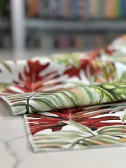 2pcs - Tropical Print (Dupioni) Table Linen in Red (90