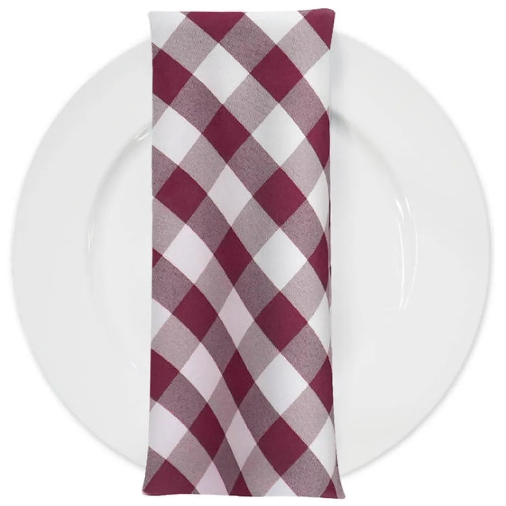 Polyester Checker (Gingham) Table Napkin in Burgundy
