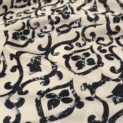 Portofino (Slub Print) Table Linen in Black / Taupe