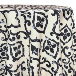 Portofino (Slub Print) Table Linen in Black / Taupe