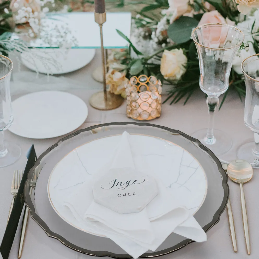 Ribbon - Glass Charger Plate in Silver (Item # 0296)