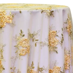 Ribbon Mesh Lace Table Linen in Gold