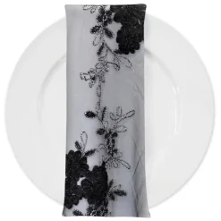 Ribbon Mesh Lace (w/ Poly Lining) Table Napkin in Black