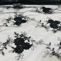 Ribbon Mesh Lace (w/ Poly Lining) Table Napkin in Black