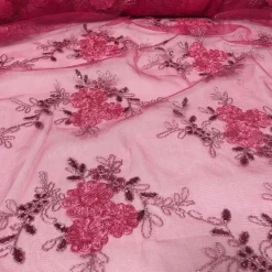 Ribbon Mesh Lace (w/ Poly Lining) Table Napkin in Fuchsia