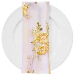 Ribbon Mesh Lace (w/ Poly Lining) Table Napkin in Gold