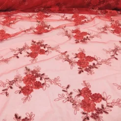 Ribbon Mesh Lace (w/ Poly Lining) Table Napkin in Red