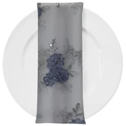 Ribbon Mesh Lace (w/ Poly Lining) Table Napkin in Silver