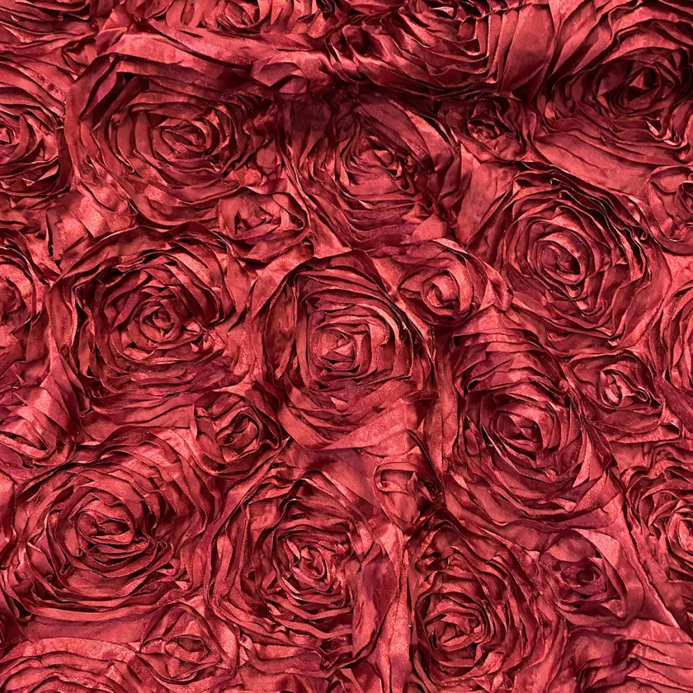 Rose Satin (3D) Table Linen in Burgundy
