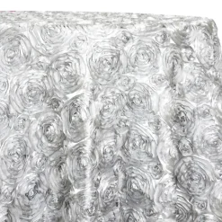 Rose Satin (3D) Table Linen in White