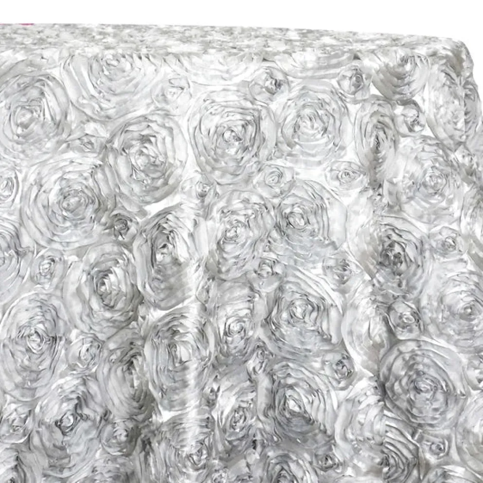 Rose Satin (3D) Table Linen in White
